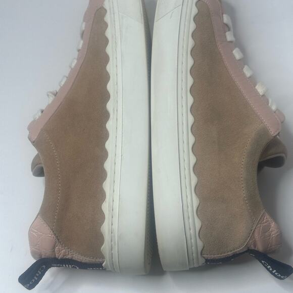 CHLOE PLATFORM Delicate PINK Leather TAN SUEDE LADIES SNEAKER 40 VGUC - Picture 12 of 15